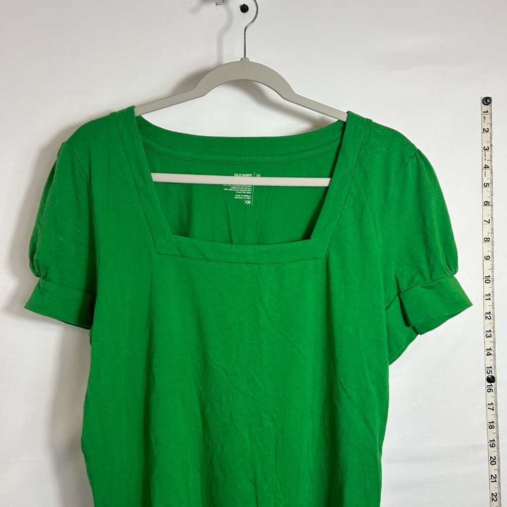 Old Navy Vintage Summer '09 green‎ square neckline puff short-sleeve top XL - Picture 2 of 5